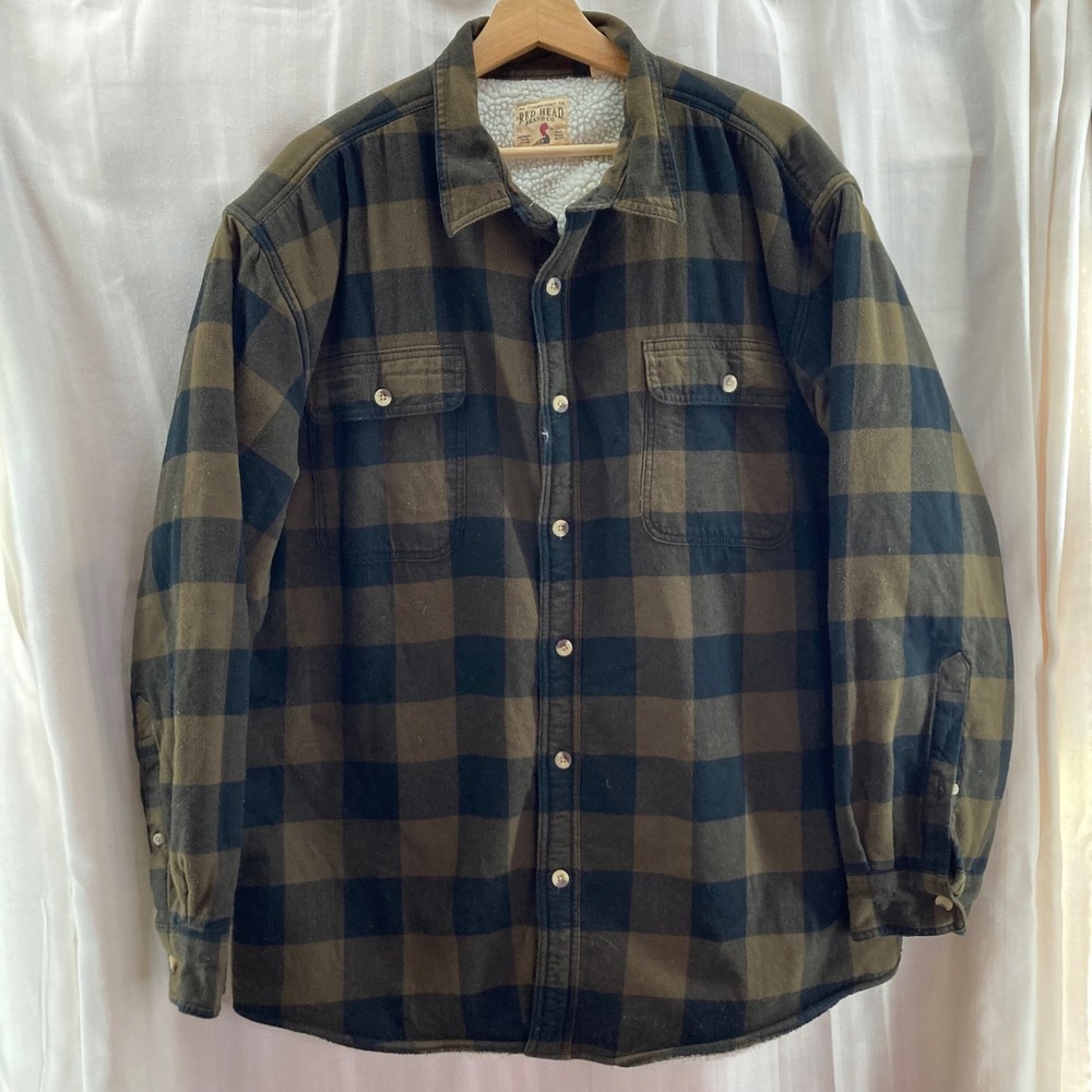 Red Head Brand Co. Sherpa Lined‎ Plaid Flannel Shirt Jacket Men's XL Workwear